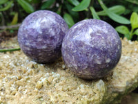 Polished Lepidolite with Pink Rubellite Spheres x 6 From Ambatondrazaka, Madagascar