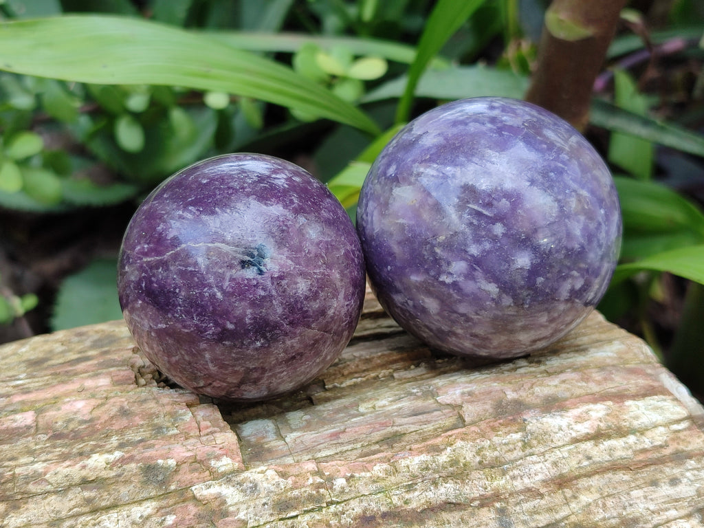 Polished Lepidolite with Pink Rubellite Spheres x 6 From Ambatondrazaka, Madagascar - Toprock Gemstones and Minerals 