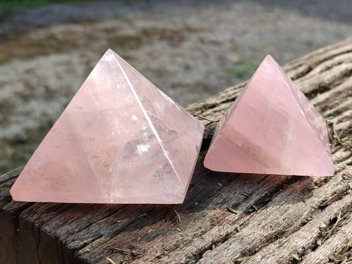 Polished Rose Quartz Pyramids x 6 From Ambatondrazaka, Madagascar - Toprock Gemstones and Minerals 
