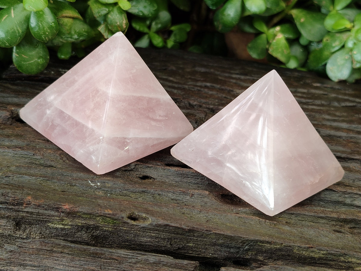 Polished Rose Quartz Pyramids x 6 From Ambatondrazaka, Madagascar - Toprock Gemstones and Minerals 