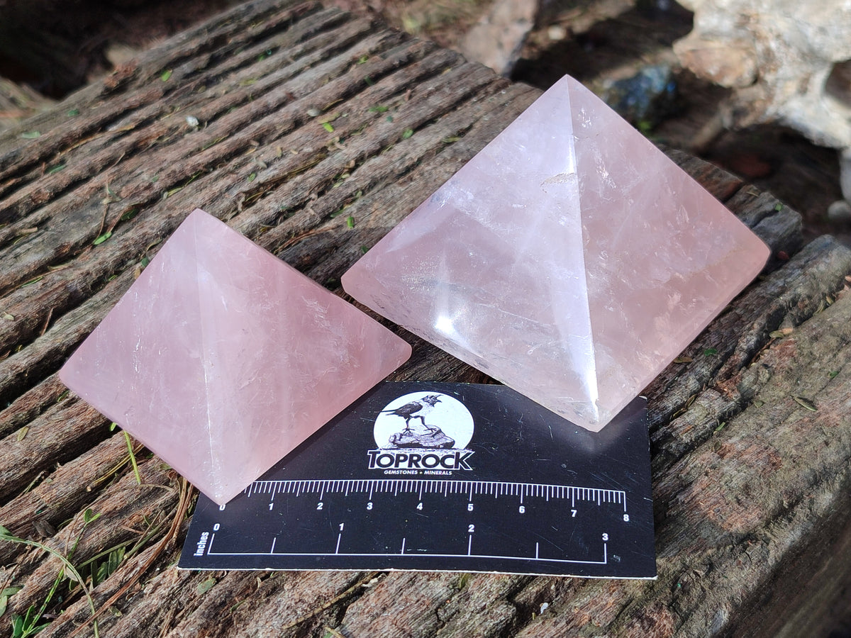 Polished Rose Quartz Pyramids x 6 From Ambatondrazaka, Madagascar - Toprock Gemstones and Minerals 