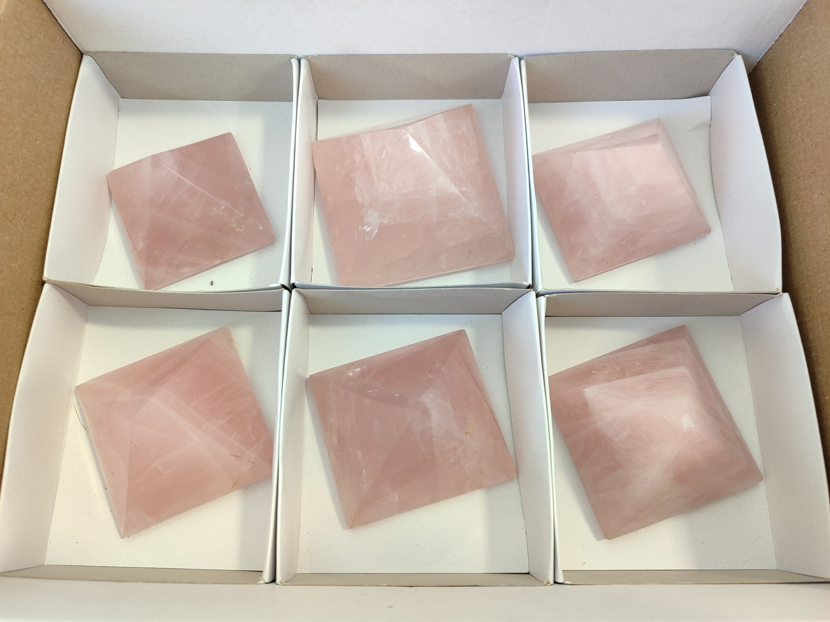 Polished Rose Quartz Pyramids x 6 From Ambatondrazaka, Madagascar - Toprock Gemstones and Minerals 