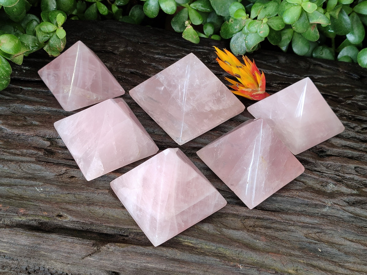 Polished Rose Quartz Pyramids x 6 From Ambatondrazaka, Madagascar - Toprock Gemstones and Minerals 
