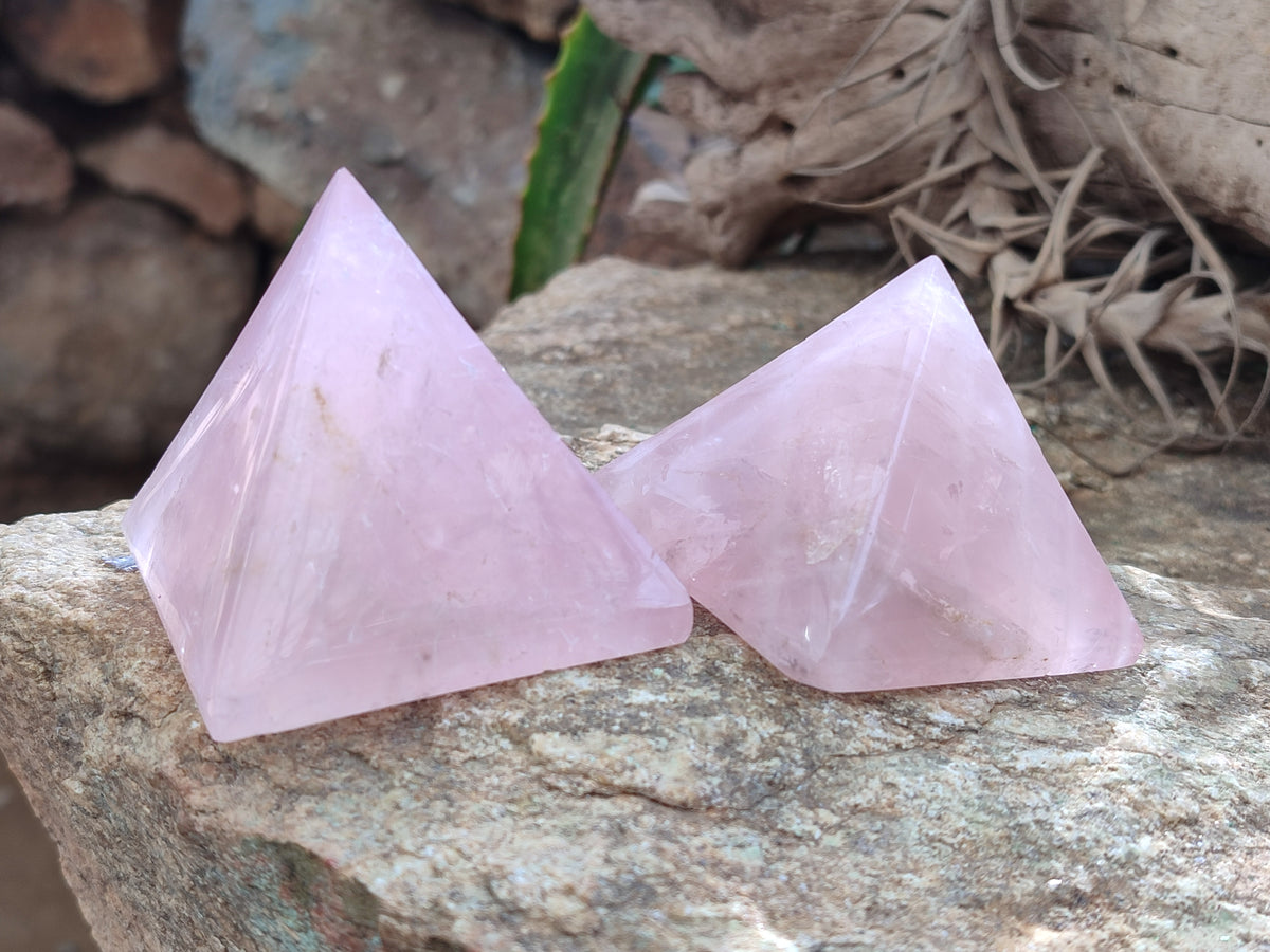 Polished Rose Quartz Pyramids x 6 From Ambatondrazaka, Madagascar - Toprock Gemstones and Minerals 