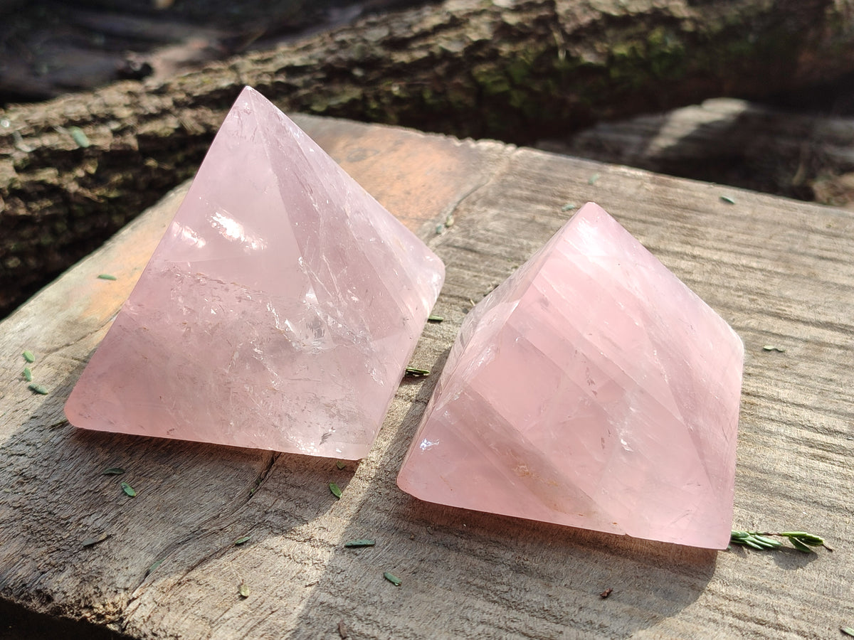 Polished Rose Quartz Pyramids x 6 From Ambatondrazaka, Madagascar - Toprock Gemstones and Minerals 