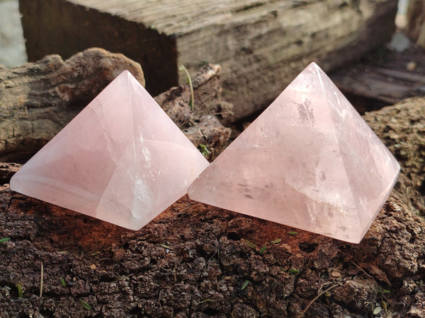 Polished Rose Quartz Pyramids x 6 From Ambatondrazaka, Madagascar