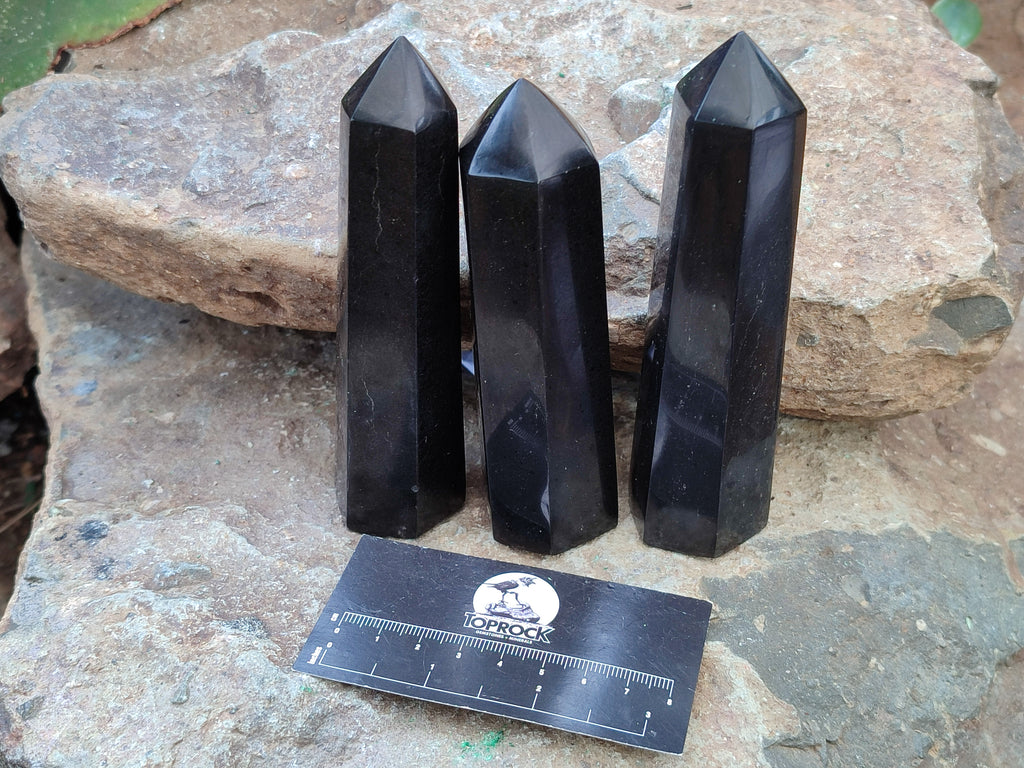 Polished Black Basalt Points x 6 From Antsirabe, Madagascar - Toprock Gemstones and Minerals 