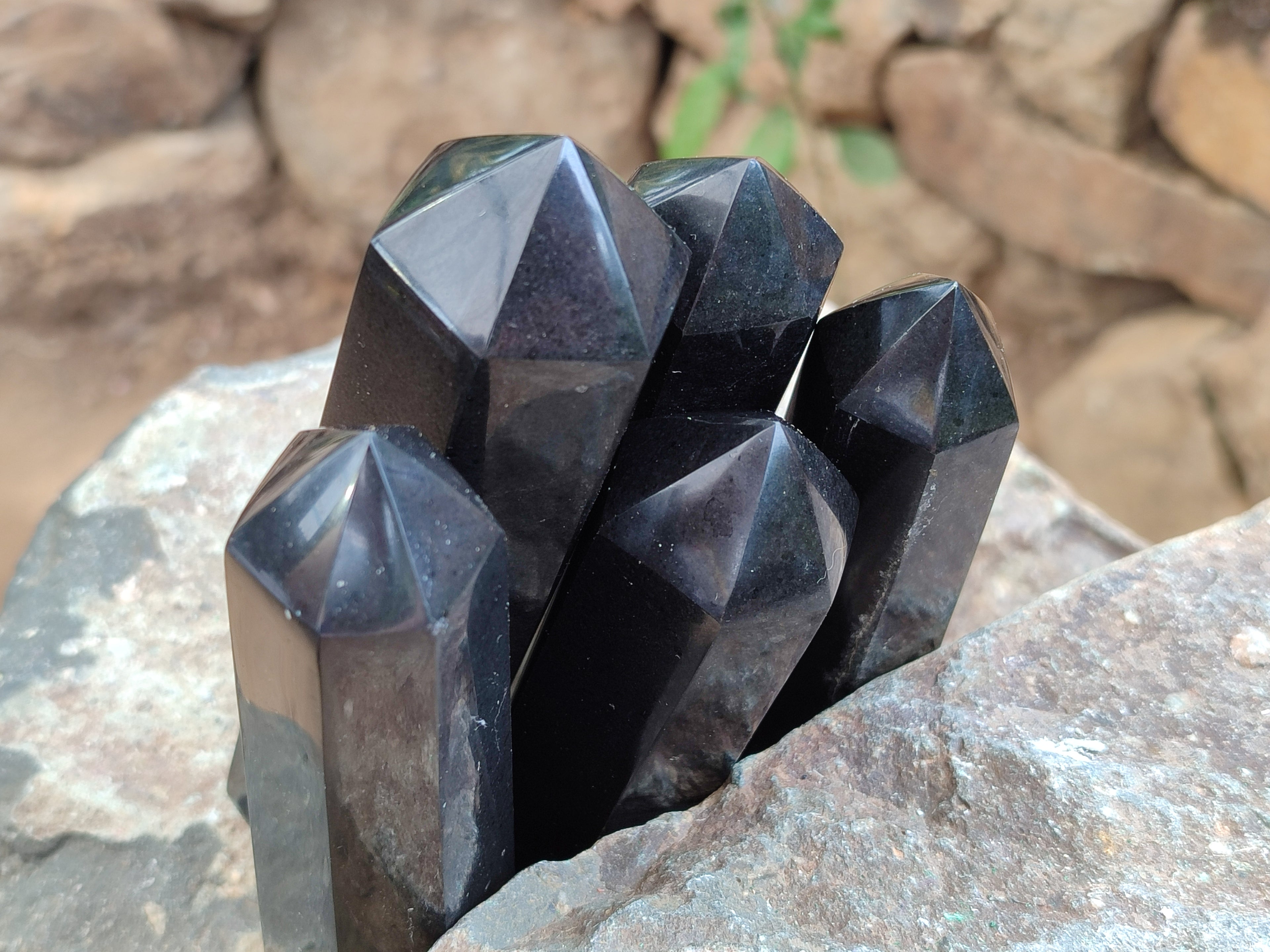 Polished Black Basalt Points x 6 From Antsirabe, Madagascar - Toprock Gemstones and Minerals 