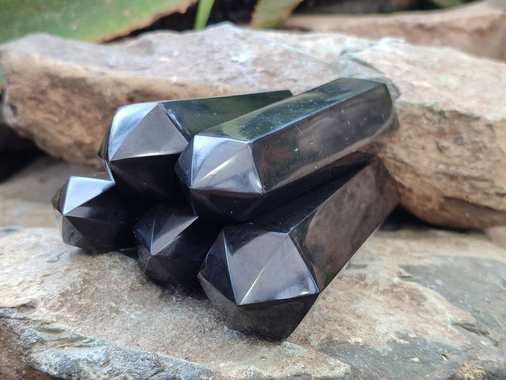 Polished Black Basalt Points x 6 From Antsirabe, Madagascar - Toprock Gemstones and Minerals 