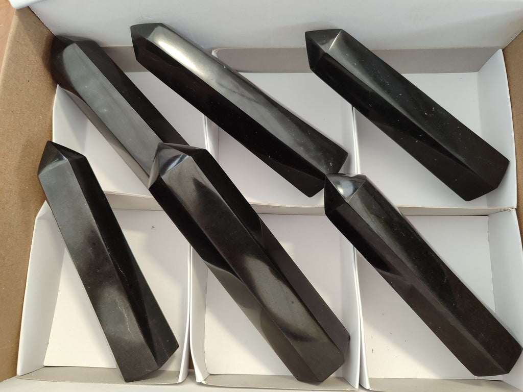 Polished Black Basalt Points x 6 From Antsirabe, Madagascar - Toprock Gemstones and Minerals 