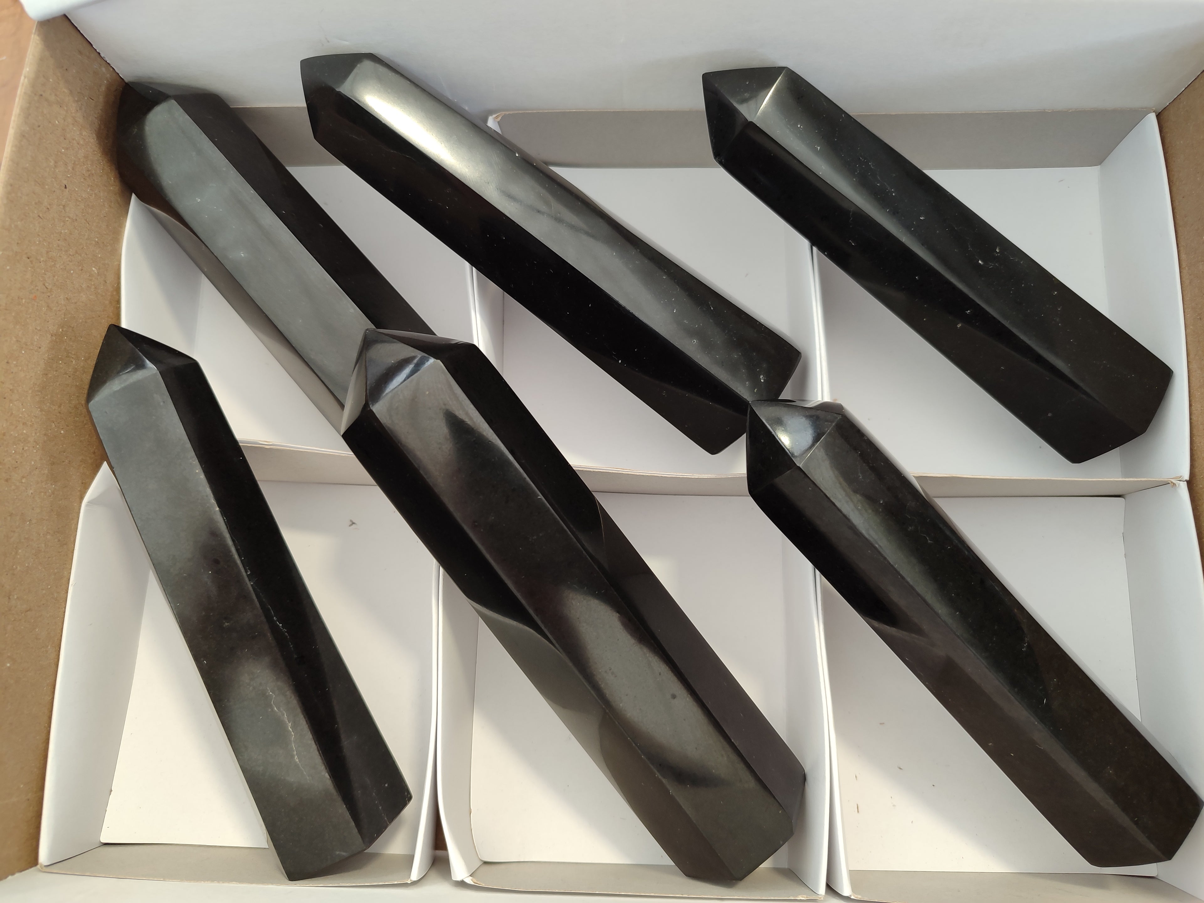 Polished Black Basalt Points x 6 From Antsirabe, Madagascar - Toprock Gemstones and Minerals 