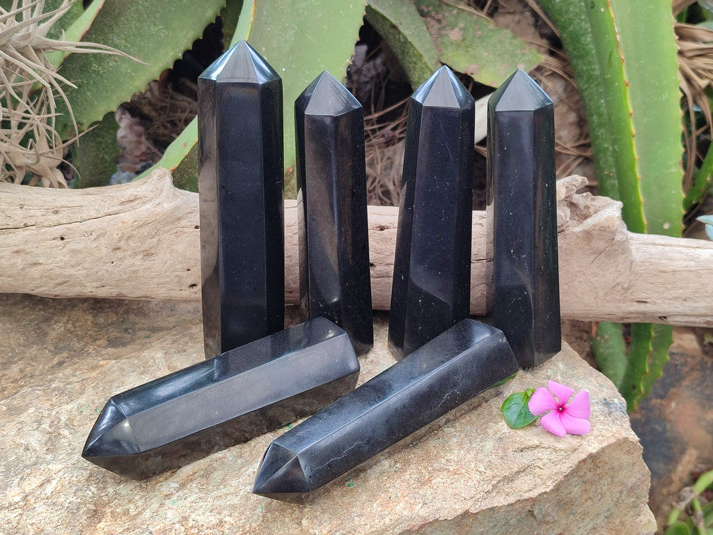 Polished Black Basalt Points x 6 From Antsirabe, Madagascar - Toprock Gemstones and Minerals 