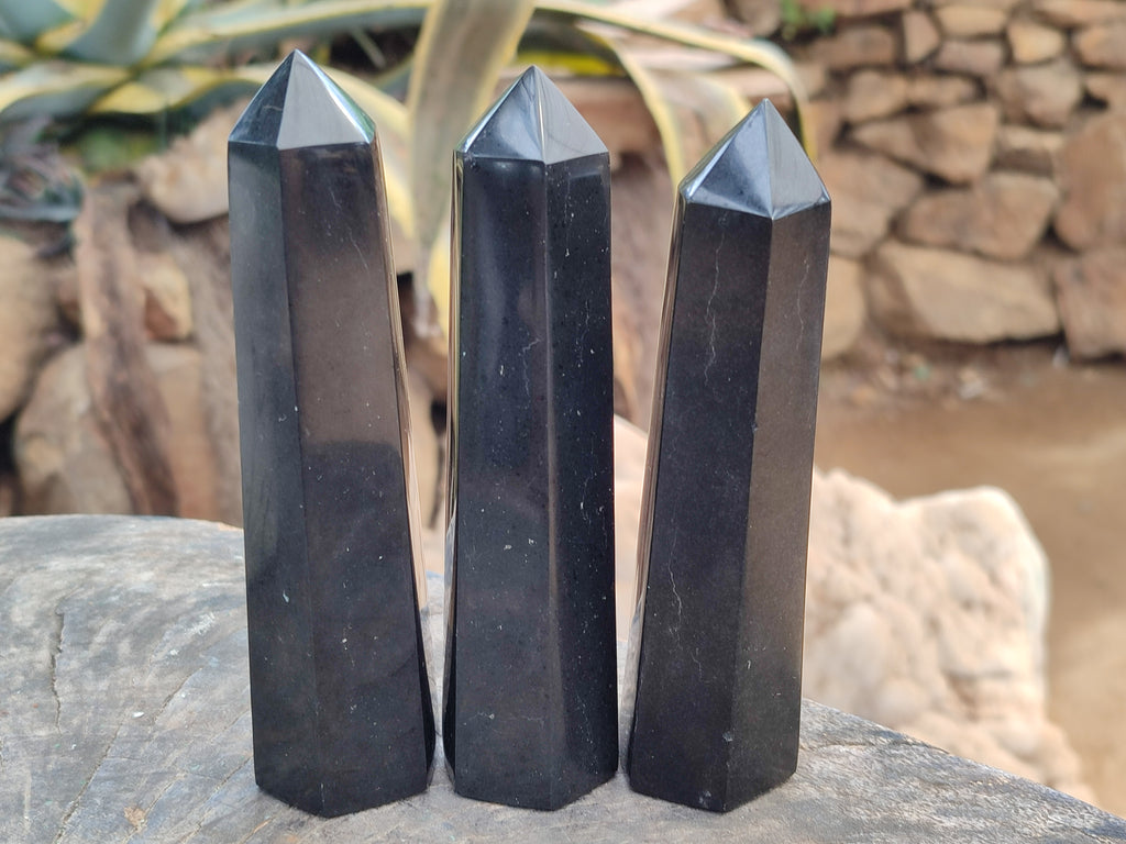 Polished Black Basalt Points x 6 From Antsirabe, Madagascar - Toprock Gemstones and Minerals 