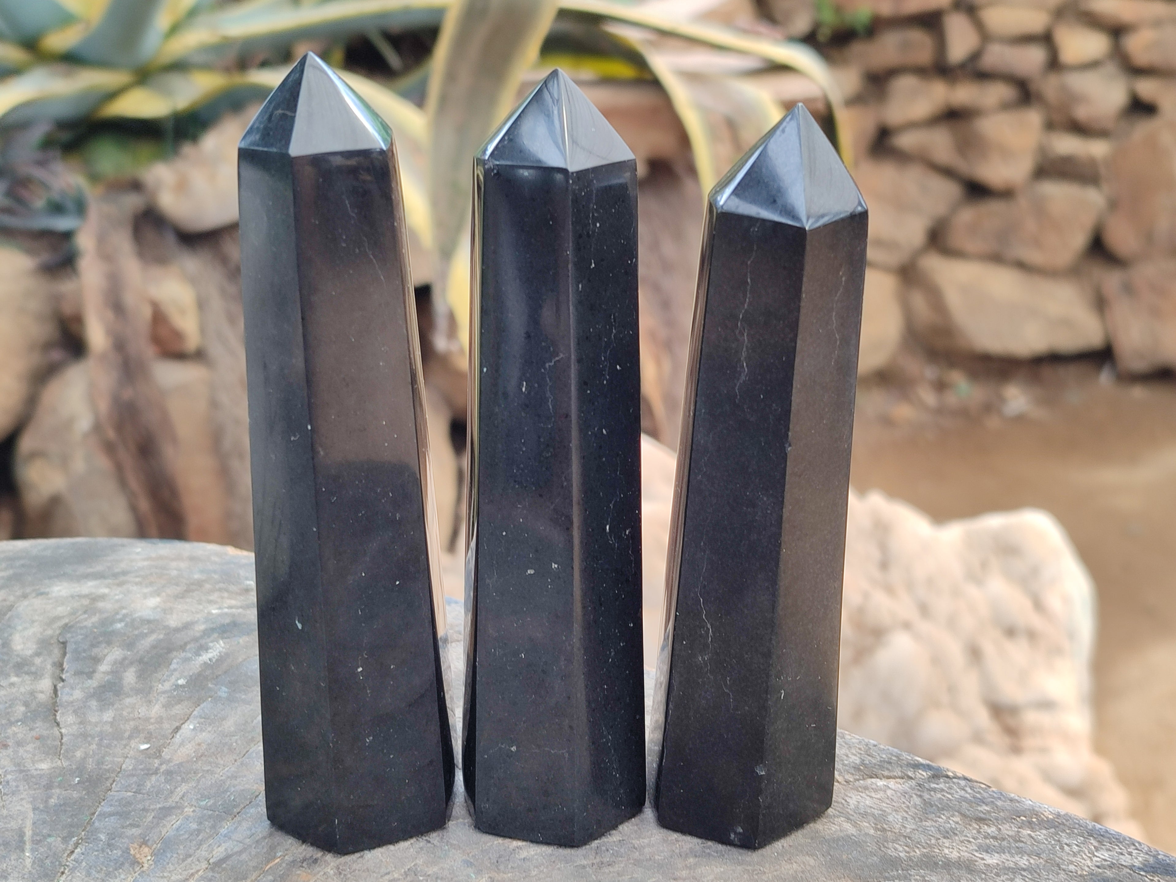Polished Black Basalt Points x 6 From Antsirabe, Madagascar - Toprock Gemstones and Minerals 