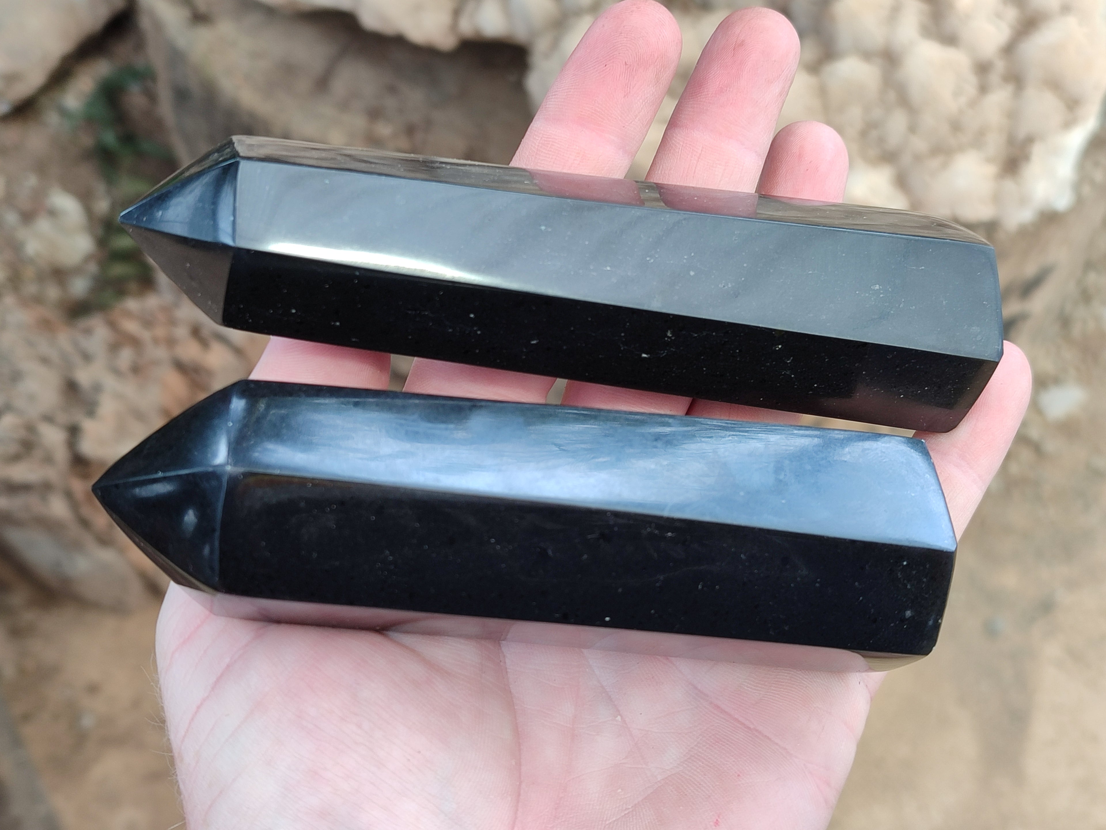 Polished Black Basalt Points x 6 From Antsirabe, Madagascar - Toprock Gemstones and Minerals 