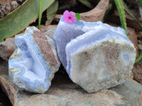 Natural Blue Lace Agate Geode Specimens x 2 From Nsanje, Malawi