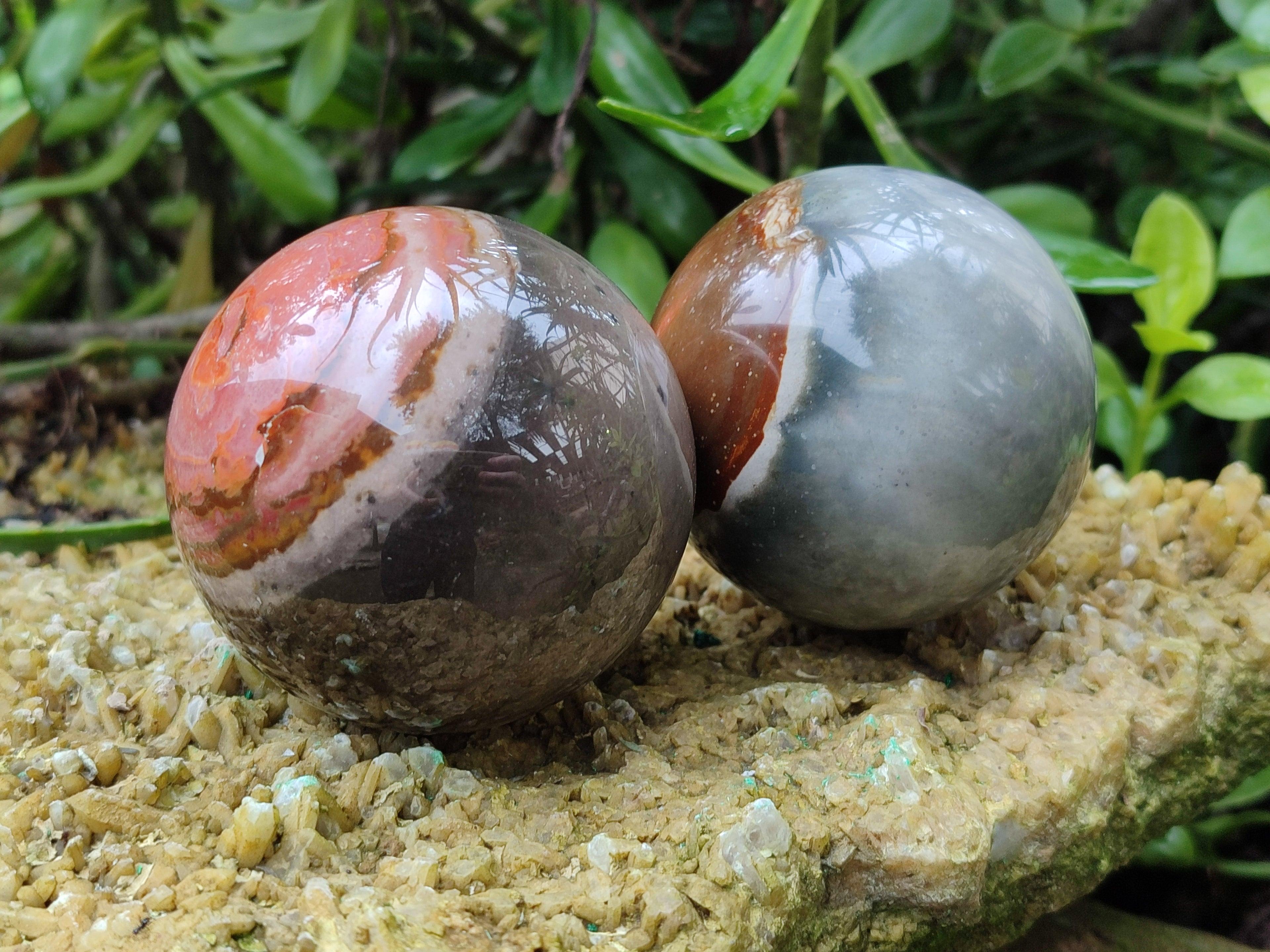 Polished Polychrome Jasper Spheres x 3 From Northwest Coast, Madagascar - Toprock Gemstones and Minerals 
