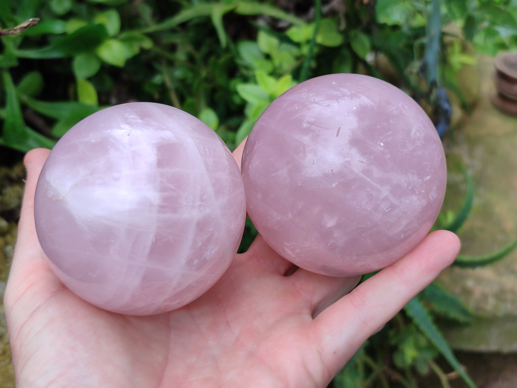 Polished Rose Quartz Spheres x 3 From Ambatondrazaka, Madagascar - Toprock Gemstones and Minerals 