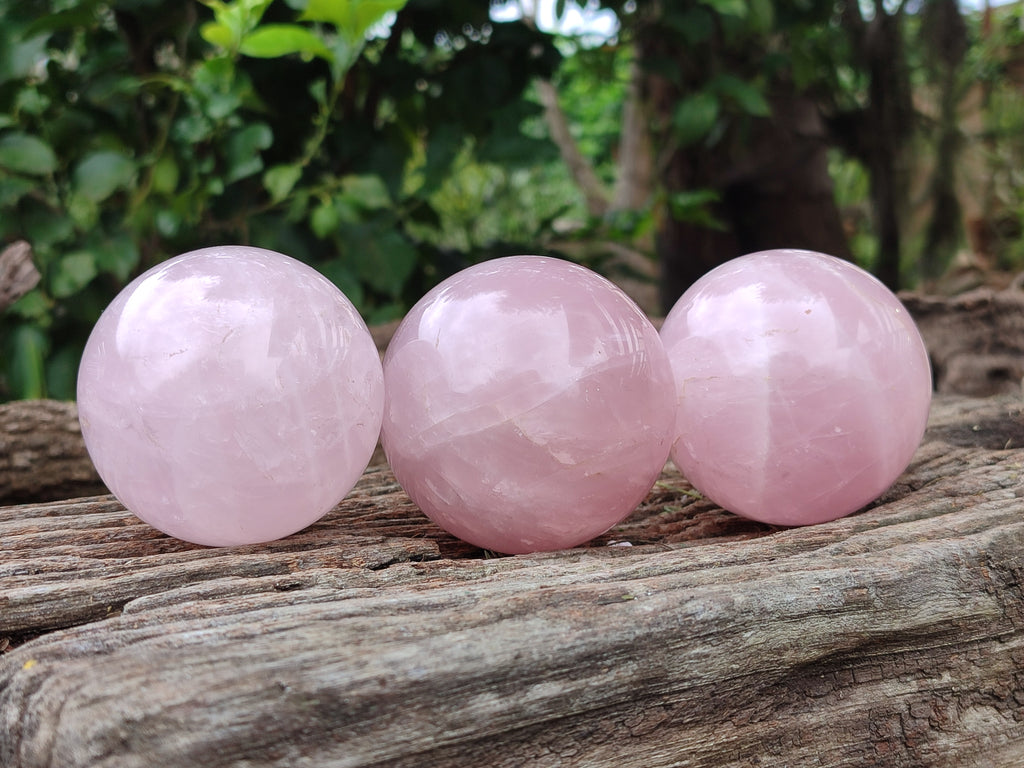 Polished Rose Quartz Spheres x 3 From Ambatondrazaka, Madagascar - Toprock Gemstones and Minerals 