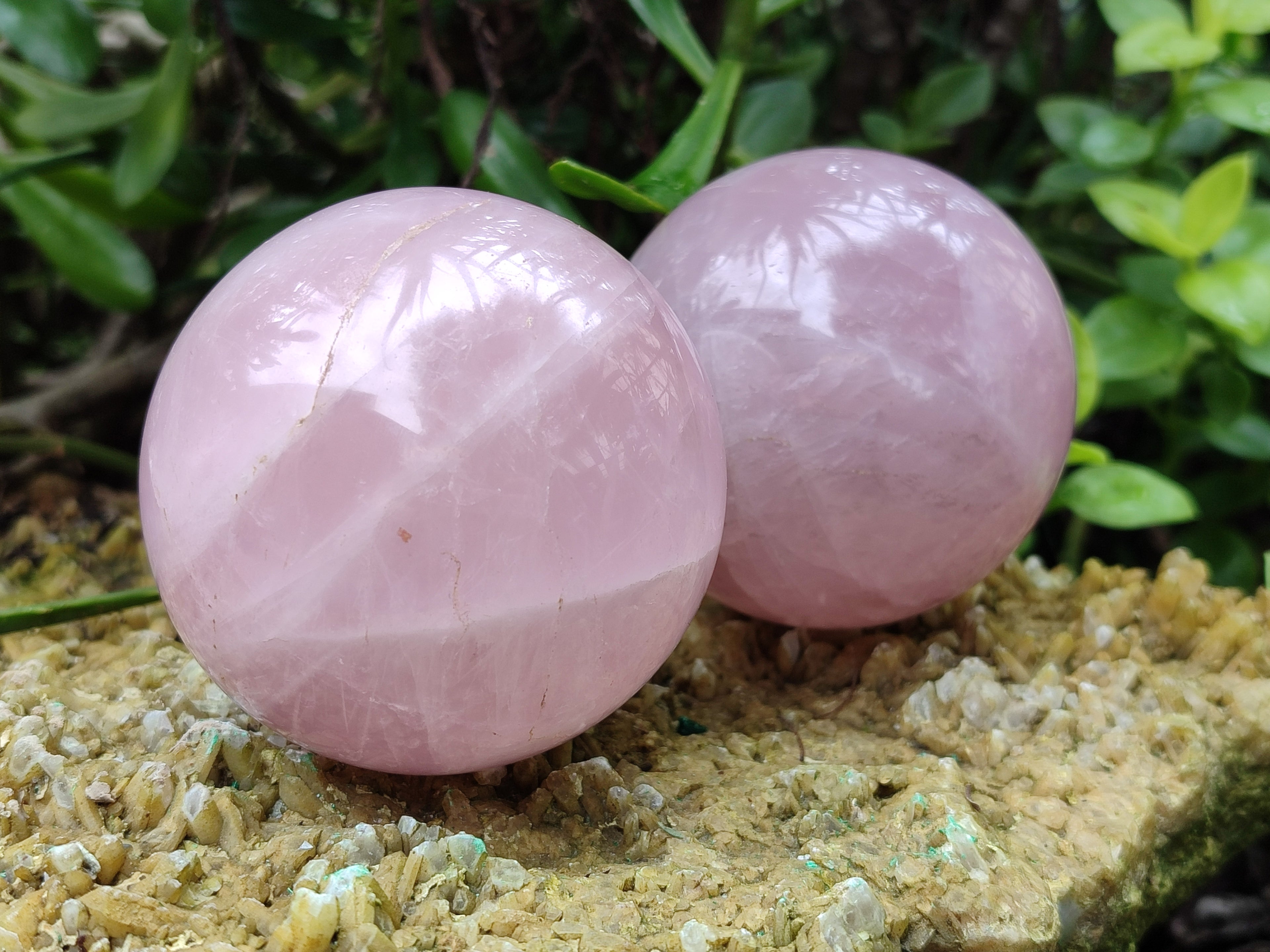 Polished Rose Quartz Spheres x 3 From Ambatondrazaka, Madagascar - Toprock Gemstones and Minerals 