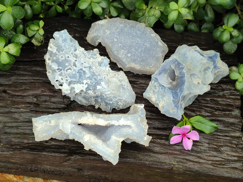 Natural Etched Blue Chalcedony Specimens x 4 From Nsanje, Malawi - Toprock Gemstones and Minerals 