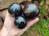 Polished Rare Blue Spark Iolite Spheres with Pink Feldspar Spots x 3 From Madagascar