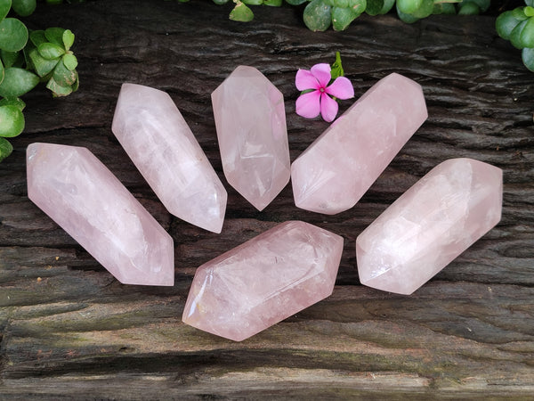Polished Double Terminated Rose Quartz Points x 6 From Ambatondrazaka, Madagascar