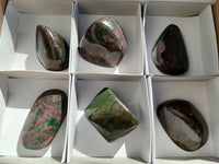 Polished Ruby Corundum In Chrome Verdite Free Forms x 6 From Zimbabwe