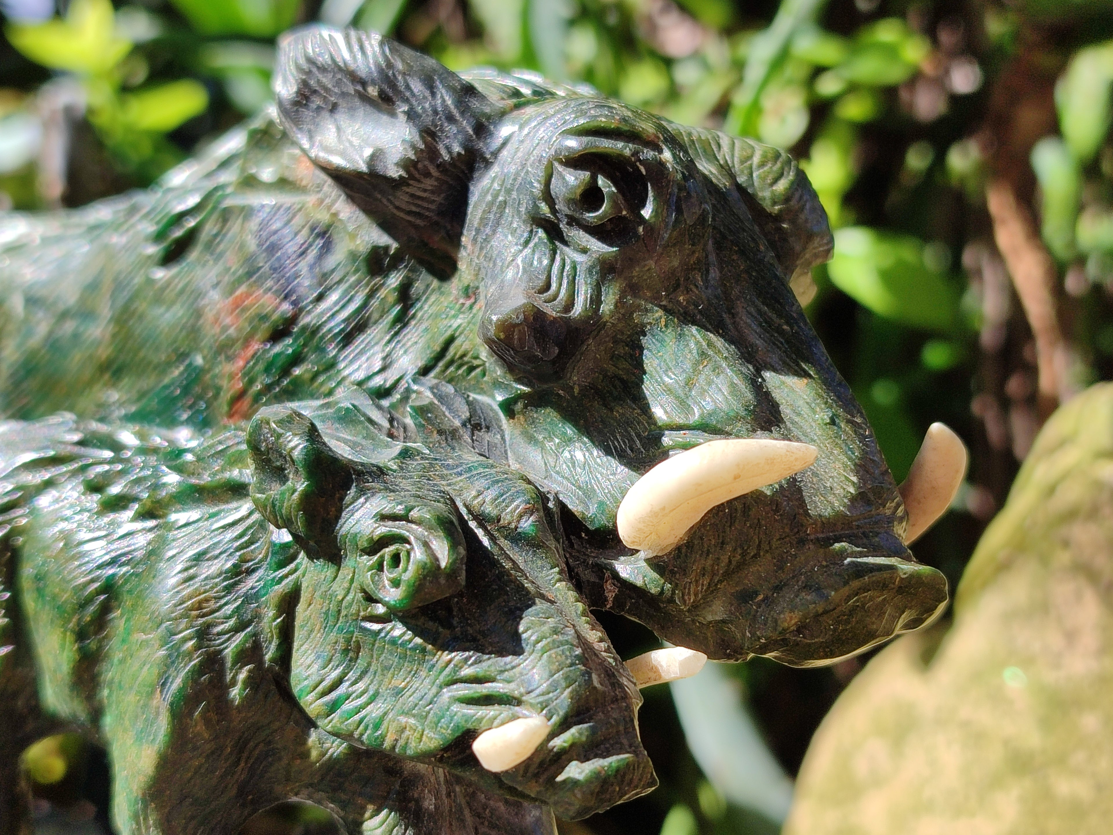 Hand Made Green Verdite Warthog Family Sculpture x 1 From Zimbabwe - Toprock Gemstones and Minerals 