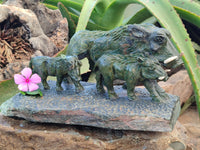 Hand Made Green Verdite Warthog Family Sculpture x 1 From Zimbabwe
