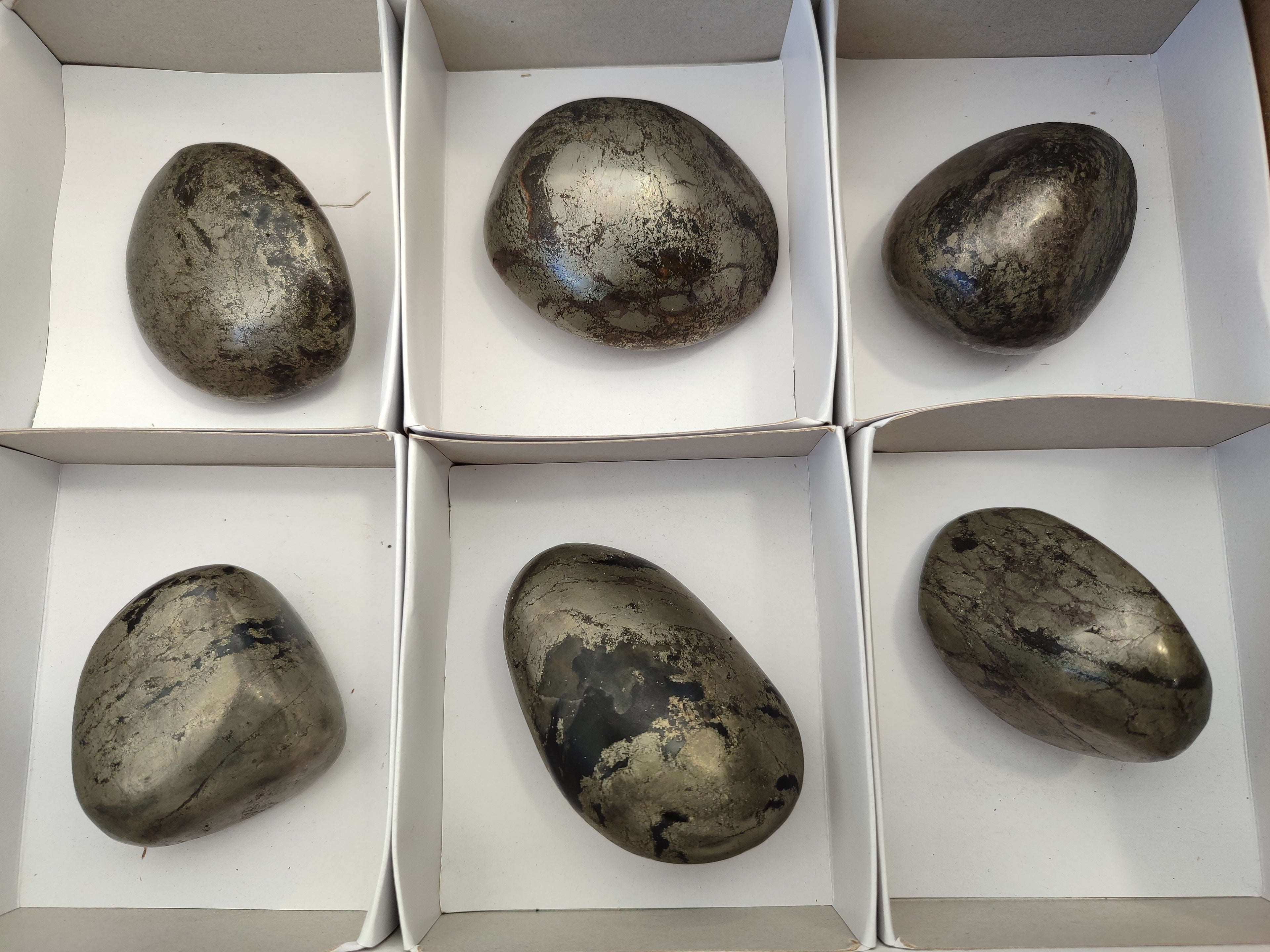 Polished Rare Pharaoh Stone Pyrite in Basalt Palm Stones x 6 Iron Duke Mine, Zimbabwe - Toprock Gemstones and Minerals 