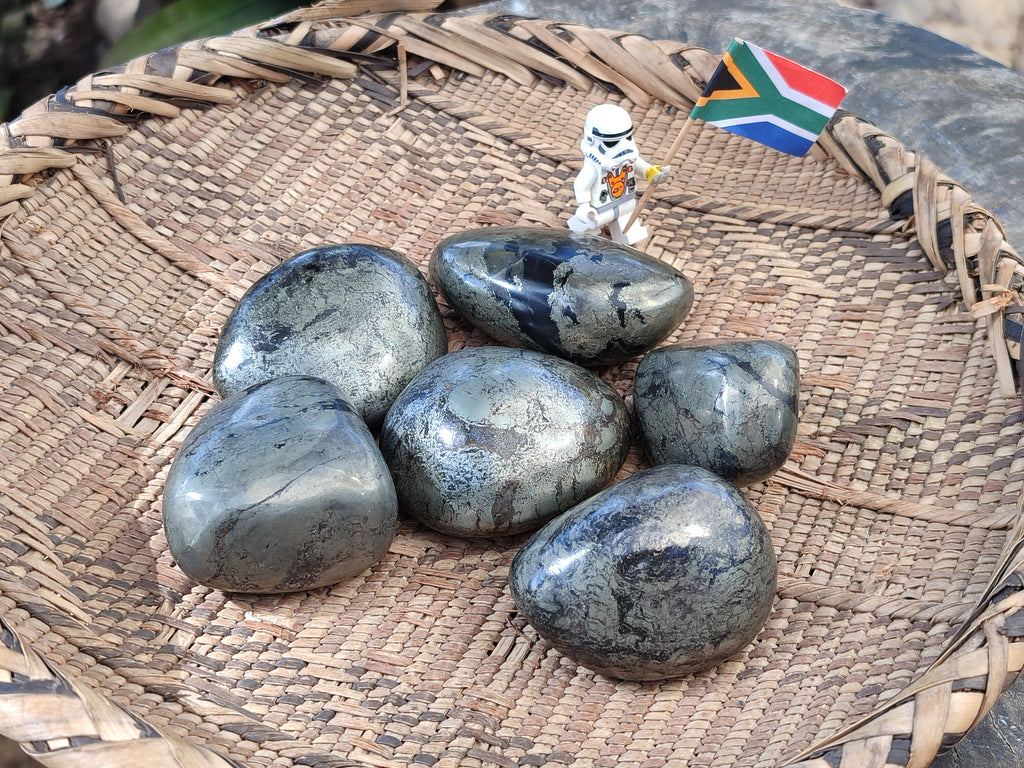 Polished Rare Pharaoh Stone Pyrite in Basalt Palm Stones x 6 Iron Duke Mine, Zimbabwe - Toprock Gemstones and Minerals 