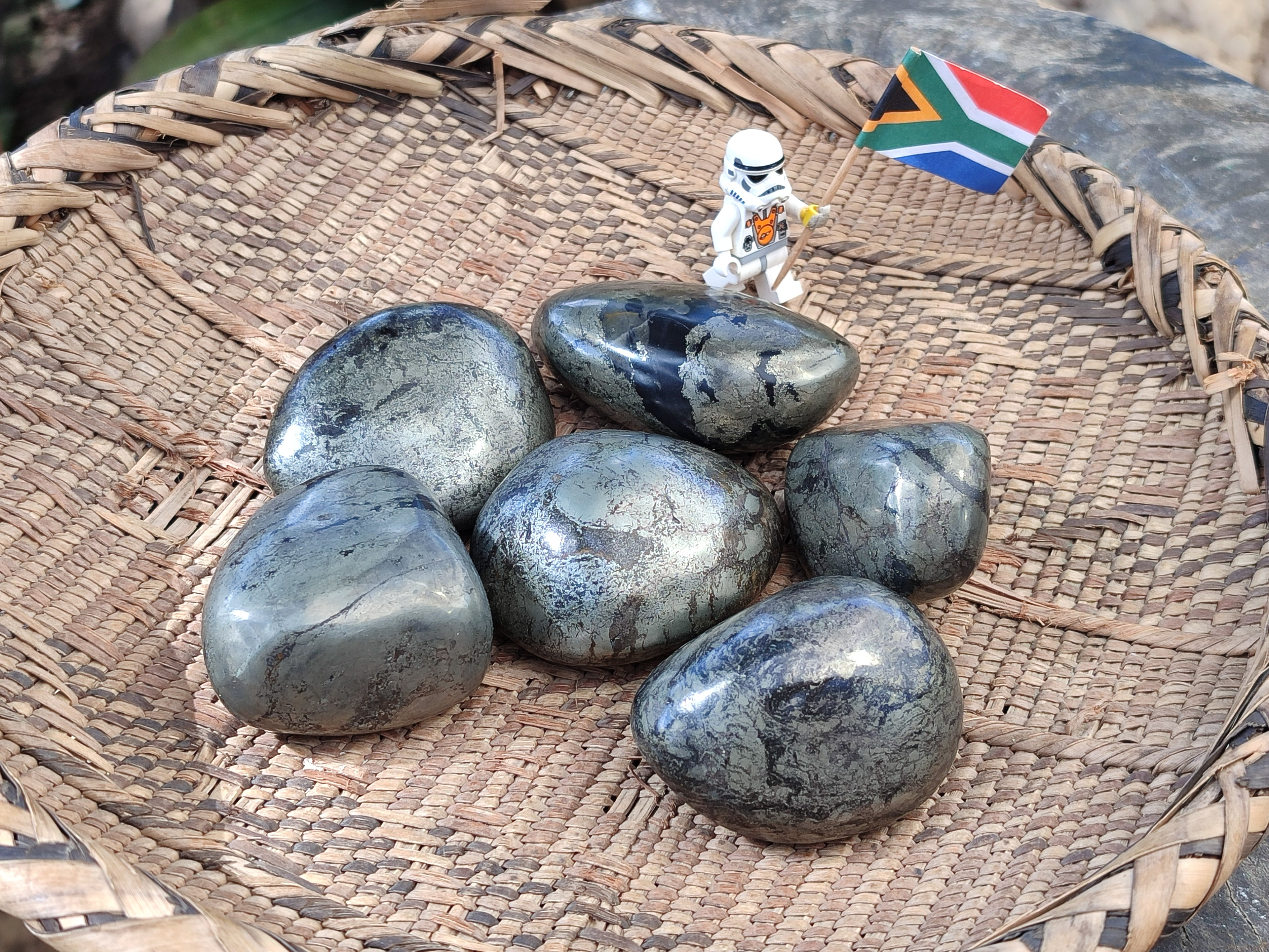Polished Rare Pharaoh Stone Pyrite in Basalt Palm Stones x 6 Iron Duke Mine, Zimbabwe - Toprock Gemstones and Minerals 