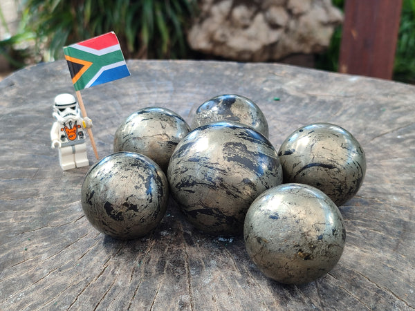 Polished Rare Pharaoh Stone Pyrite in Basalt Spheres x 6 Iron Duke Mine, Zimbabwe
