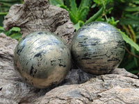 Polished Rare Pharaoh Stone Pyrite in Basalt Spheres x 2 Iron Duke Mine, Zimbabwe