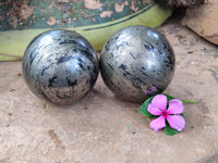 Polished Rare Pharaoh Stone Pyrite in Basalt Spheres x 2 Iron Duke Mine, Zimbabwe