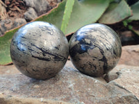 Polished Rare Pharaoh Stone Pyrite in Basalt Spheres x 2 Iron Duke Mine, Zimbabwe