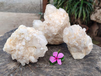 Natural White Cascading Candle Quartz Clusters x 3 From Madagascar