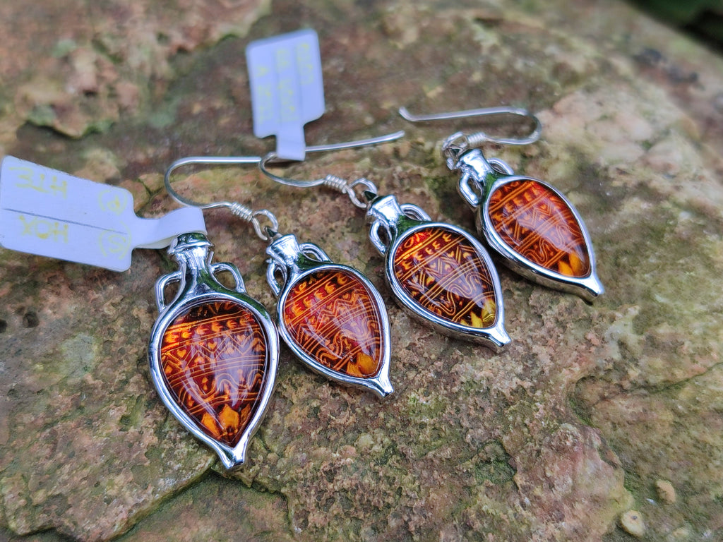 Polished Baltic Amber Earring and Pendant Sets on Sterling Silver - Sold Per Set - From Poland - Toprock Gemstones and Minerals 