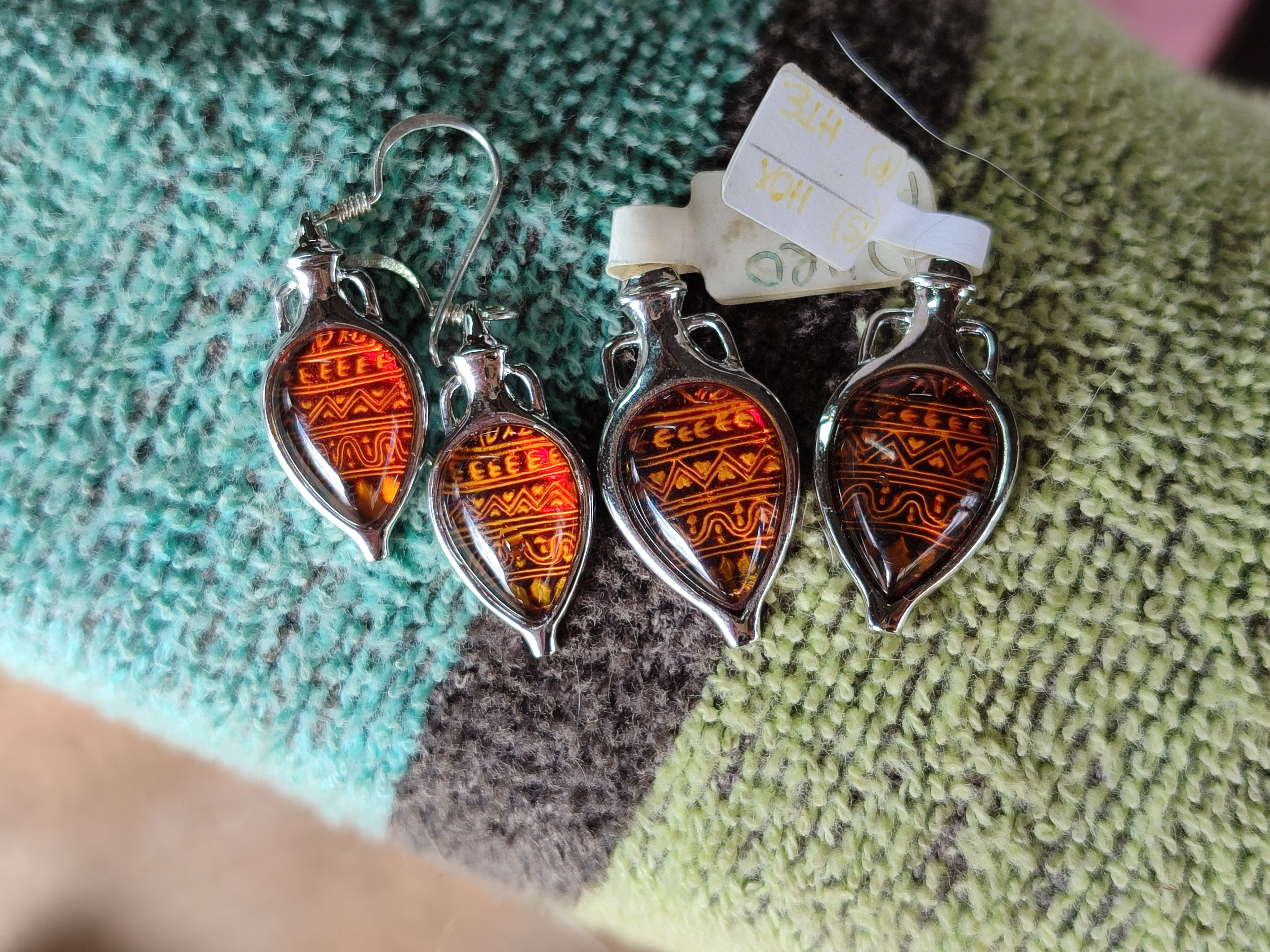 Polished Baltic Amber Earring and Pendant Sets on Sterling Silver - Sold Per Set - From Poland - Toprock Gemstones and Minerals 
