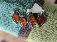 Polished Baltic Amber Earring and Pendant Sets on Sterling Silver - Sold Per Set - From Poland
