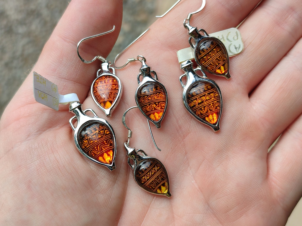 Polished Baltic Amber Earring and Pendant Sets on Sterling Silver - Sold Per Set - From Poland - Toprock Gemstones and Minerals 