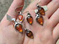 Polished Baltic Amber Earring and Pendant Sets on Sterling Silver - Sold Per Set - From Poland