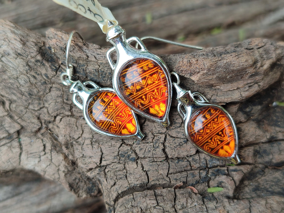 Polished Baltic Amber Earring and Pendant Sets on Sterling Silver - Sold Per Set - From Poland - Toprock Gemstones and Minerals 