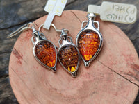 Polished Baltic Amber Earring and Pendant Sets on Sterling Silver - Sold Per Set - From Poland