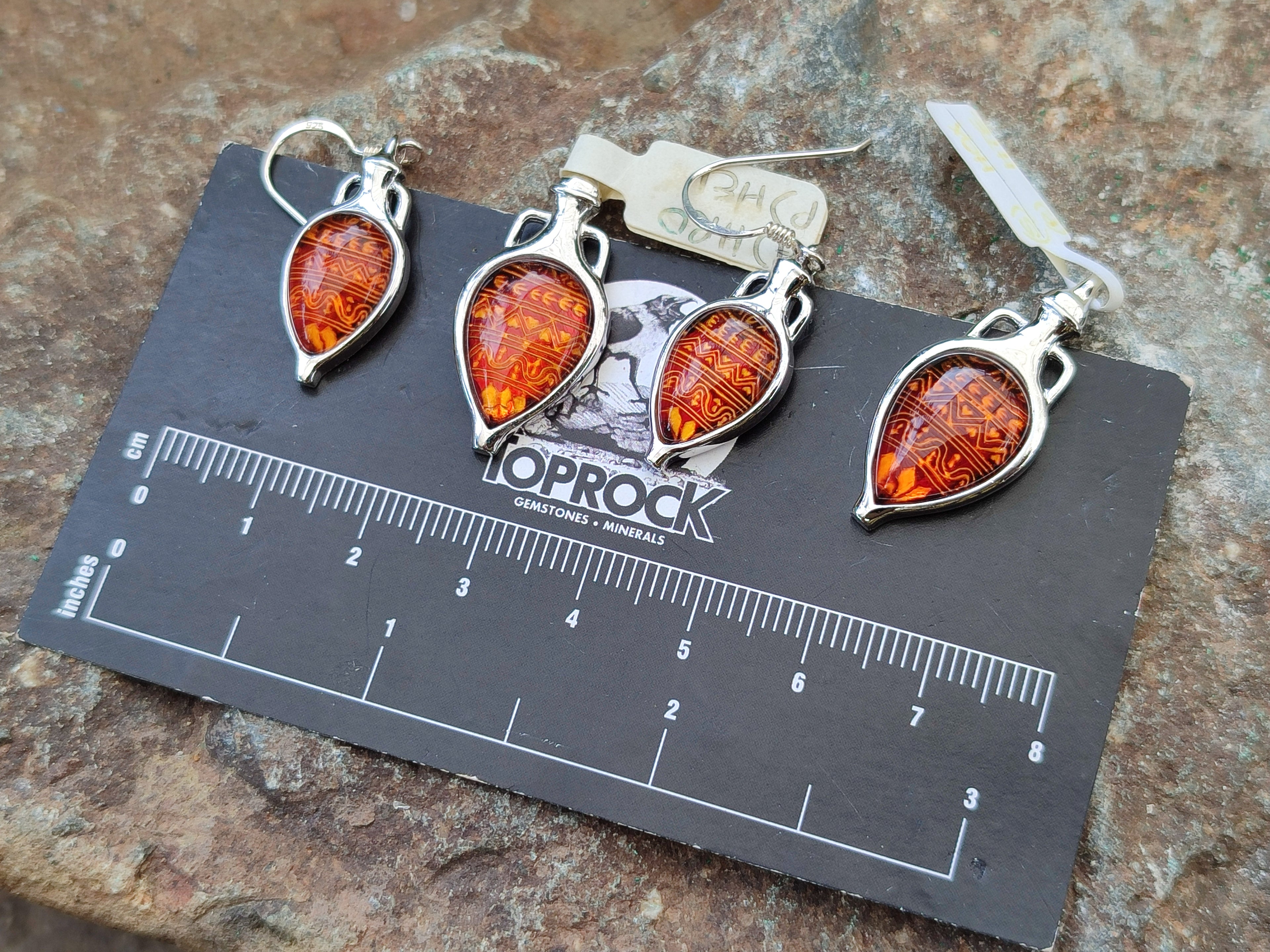 Polished Baltic Amber Earring and Pendant Sets on Sterling Silver - Sold Per Set - From Poland - Toprock Gemstones and Minerals 