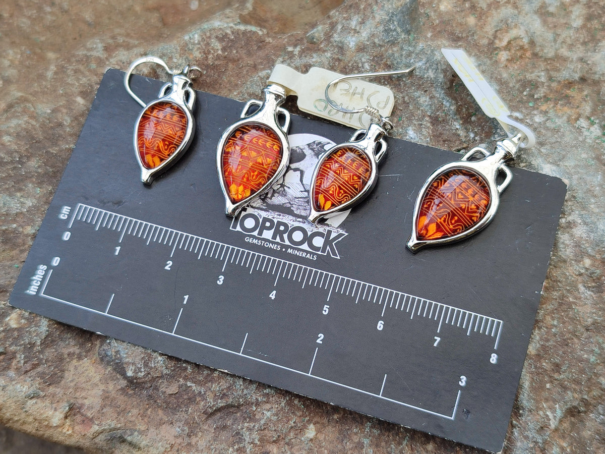 Polished Baltic Amber Earring and Pendant Sets on Sterling Silver - Sold Per Set - From Poland - Toprock Gemstones and Minerals 