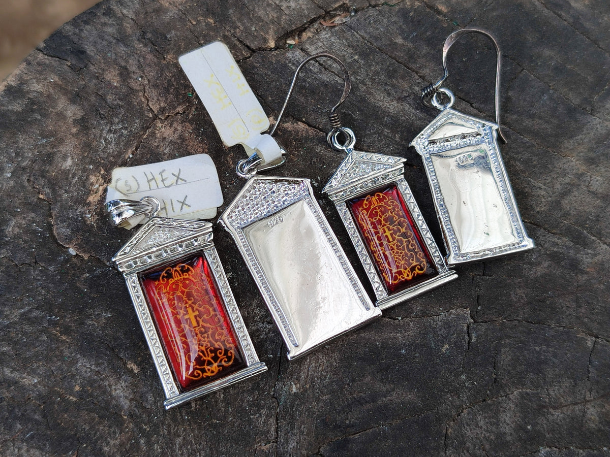 Polished Baltic Amber Earring and Pendant Sets on Sterling Silver - Sold Per Set - From Poland - Toprock Gemstones and Minerals 