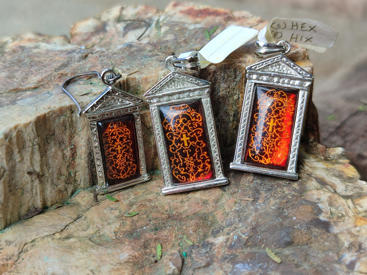Polished Baltic Amber Earring and Pendant Sets on Sterling Silver - Sold Per Set - From Poland - Toprock Gemstones and Minerals 