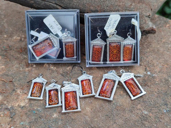 Polished Baltic Amber Earring and Pendant Sets on Sterling Silver - Sold Per Set - From Poland